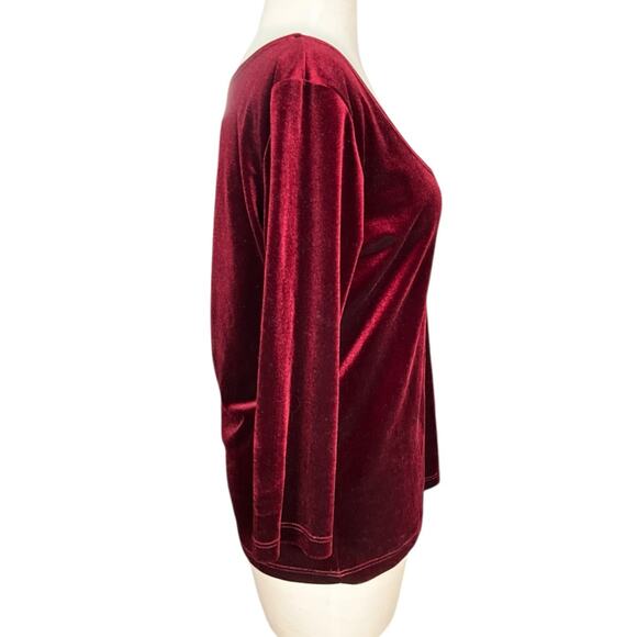 Boston Proper Velvet Top Medium Burgundy Scoop Neck 3/4 Sleeve Stretch Blouse - Picture 4 of 10